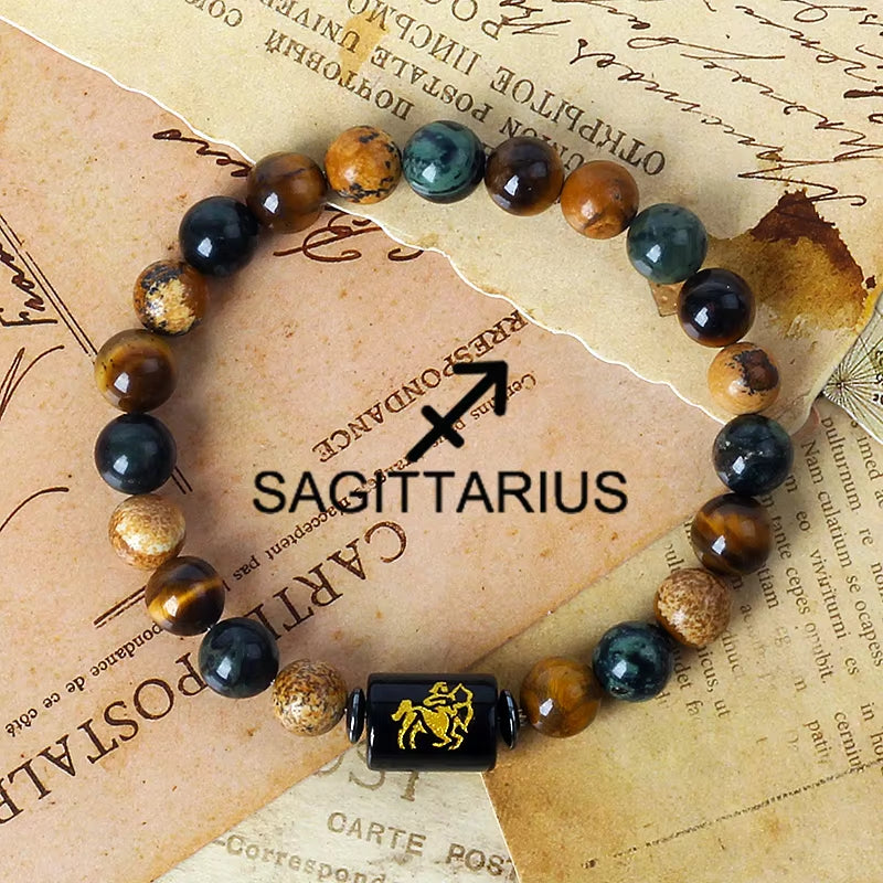 12 Zodiac Signs Charm Bracelets Men 2024 Libra Obsidian Tiger Eye Stone Beaded Bracelets for Women Constellation Couple Jewelry