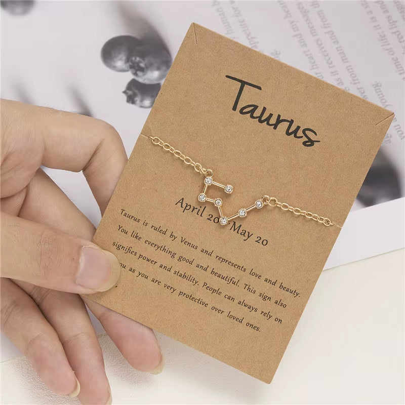 12 Star Zodiac Signs Constellation Horoscope Crystal Starry Sky Graphic Galaxy Chain Bracelet for Women Jewelry Friendship Gift