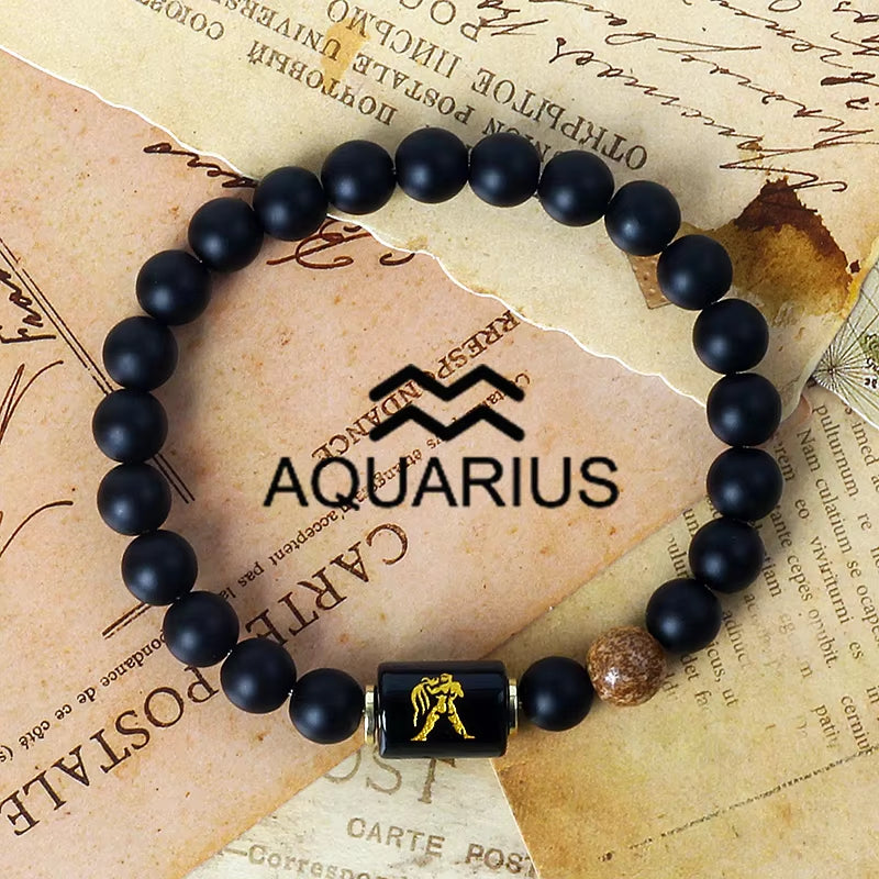 12 Zodiac Signs Charm Bracelets Men 2024 Libra Obsidian Tiger Eye Stone Beaded Bracelets for Women Constellation Couple Jewelry