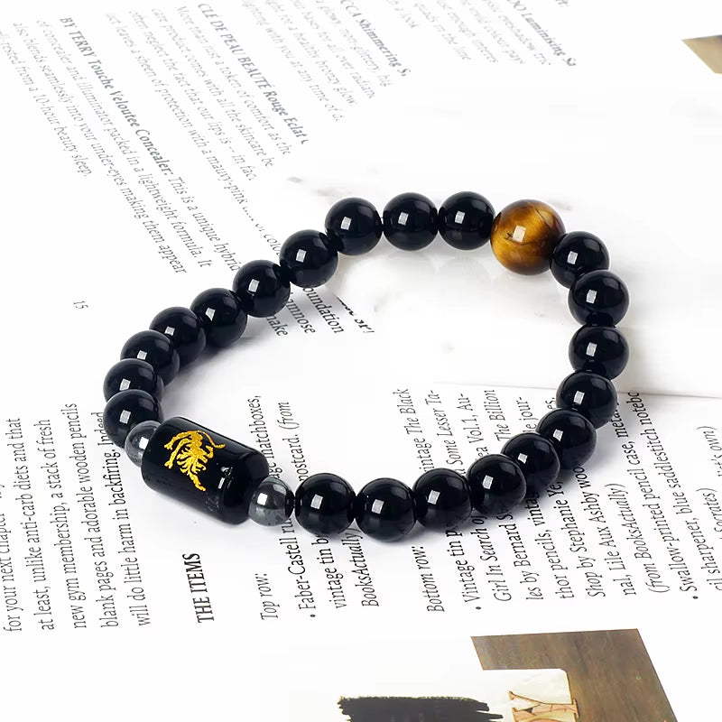 12 Zodiac Signs Charm Bracelets Men 2024 Libra Obsidian Tiger Eye Stone Beaded Bracelets for Women Constellation Couple Jewelry