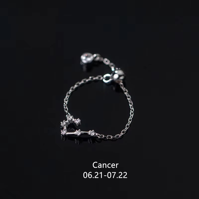 925 Sterling Silver Unique 12 Constellation Chain Link Adjustable Rings for Women Couple Zodiac Jewelry Celestial Gift