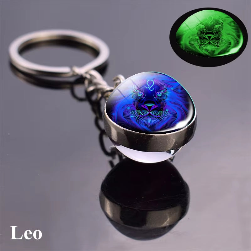 12 Constellation Luminous Keychain Glass Ball Pendant Zodiac Keychain Glow in the Dark Key Chain Holder Men Women Birthday Gift