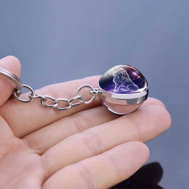 12 Constellation Luminous Keychain Glass Ball Pendant Zodiac Keychain Glow in the Dark Key Chain Holder Men Women Birthday Gift