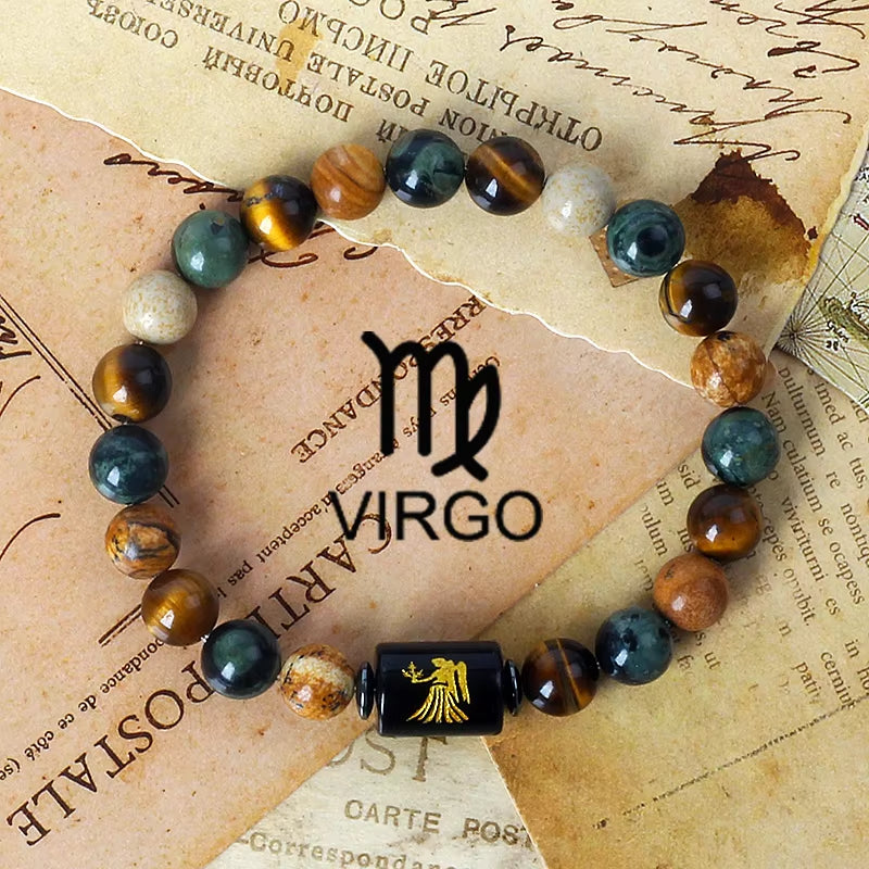 12 Zodiac Signs Charm Bracelets Men 2024 Libra Obsidian Tiger Eye Stone Beaded Bracelets for Women Constellation Couple Jewelry