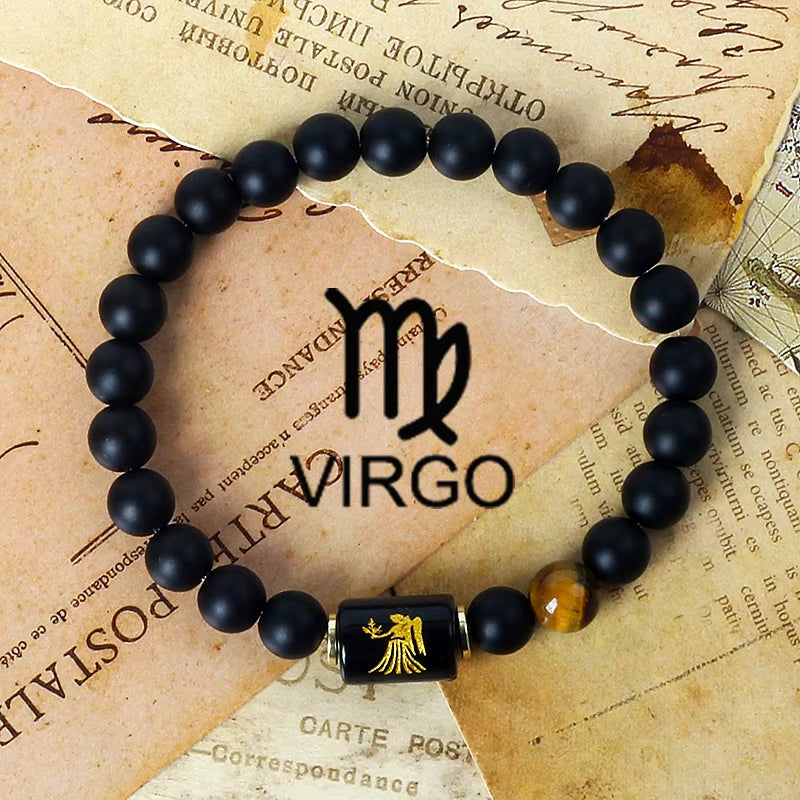 12 Zodiac Signs Charm Bracelets Men 2024 Libra Obsidian Tiger Eye Stone Beaded Bracelets for Women Constellation Couple Jewelry