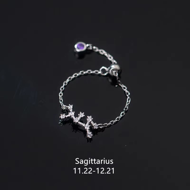 925 Sterling Silver Unique 12 Constellation Chain Link Adjustable Rings for Women Couple Zodiac Jewelry Celestial Gift