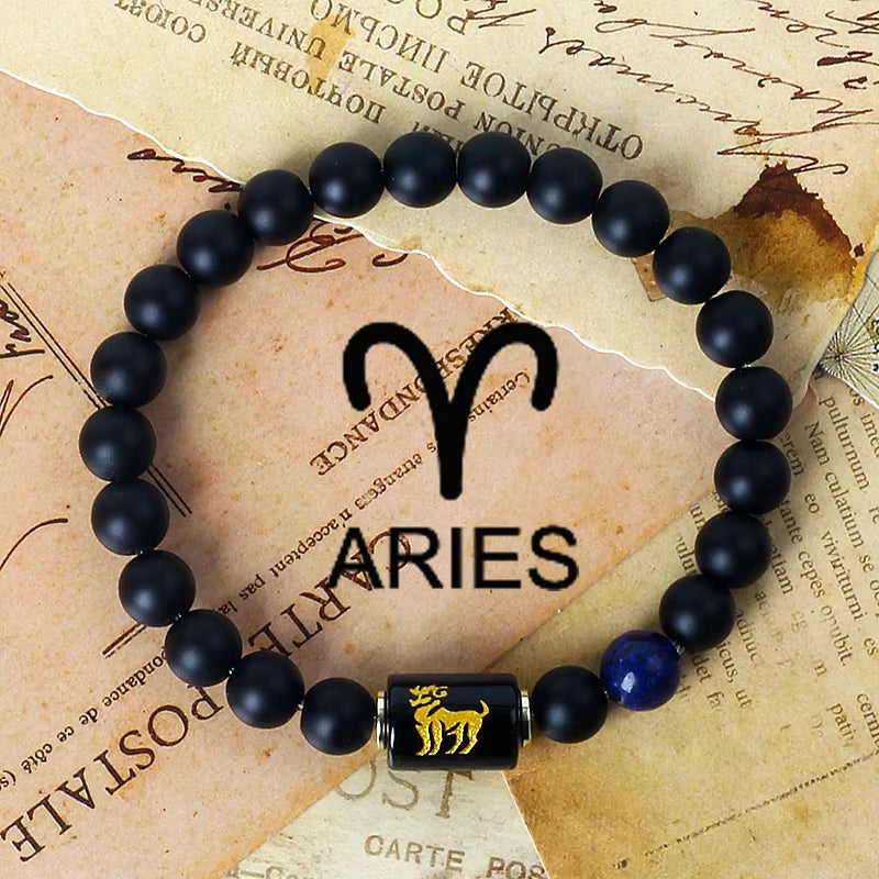 12 Zodiac Signs Charm Bracelets Men 2024 Libra Obsidian Tiger Eye Stone Beaded Bracelets for Women Constellation Couple Jewelry