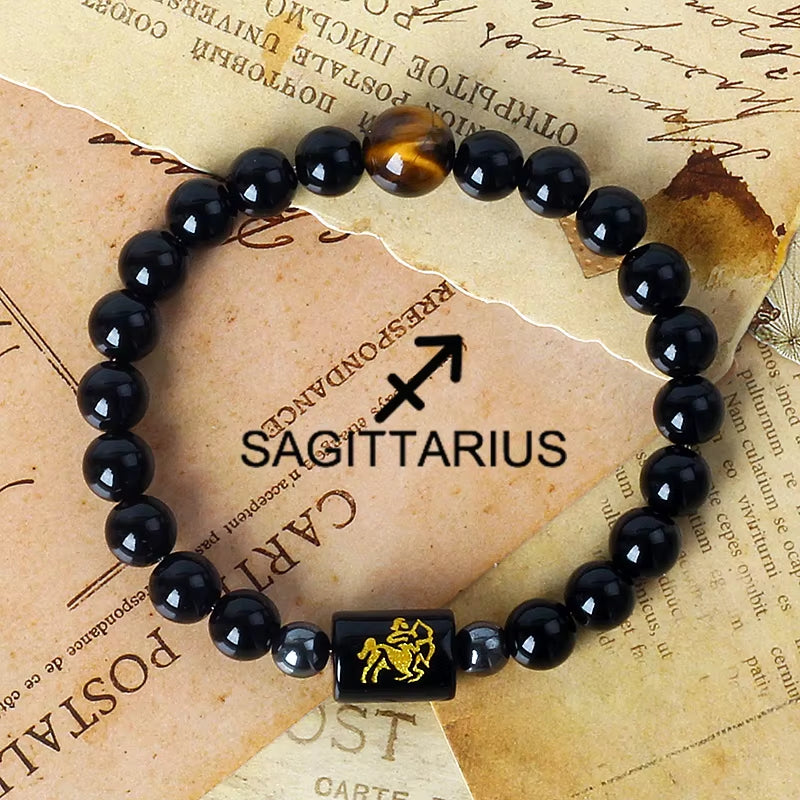 12 Zodiac Signs Charm Bracelets Men 2024 Libra Obsidian Tiger Eye Stone Beaded Bracelets for Women Constellation Couple Jewelry