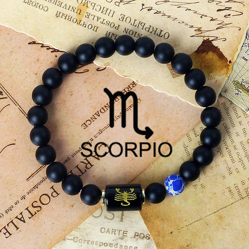 12 Zodiac Signs Charm Bracelets Men 2024 Libra Obsidian Tiger Eye Stone Beaded Bracelets for Women Constellation Couple Jewelry