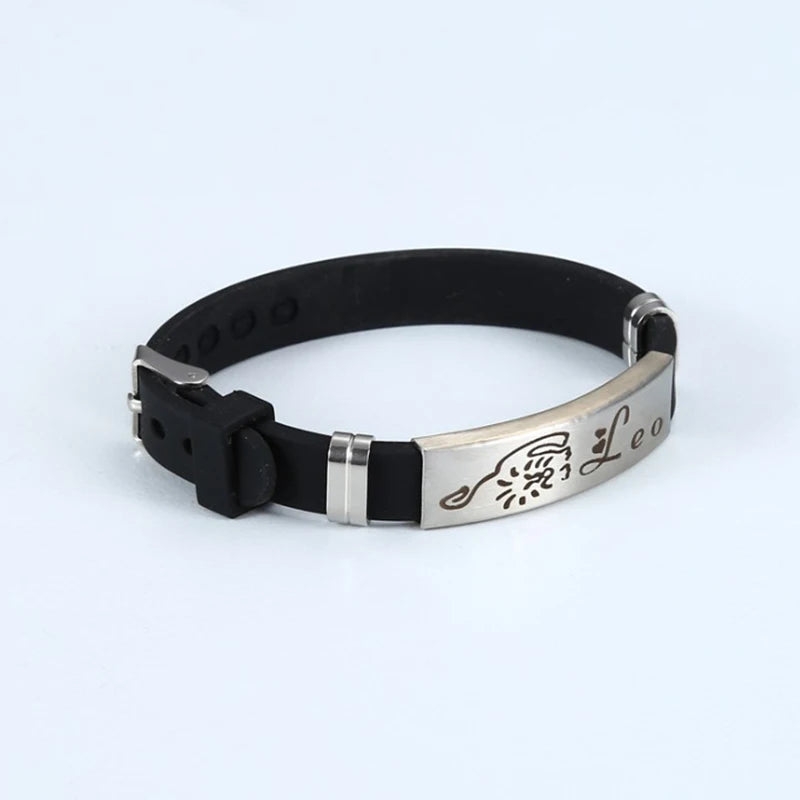 12 Signs of the Zodiac Bracelets Cancer Leo Libra Sagittarius Pattern Black Silicone Bangles Men Classic Jewelry G012