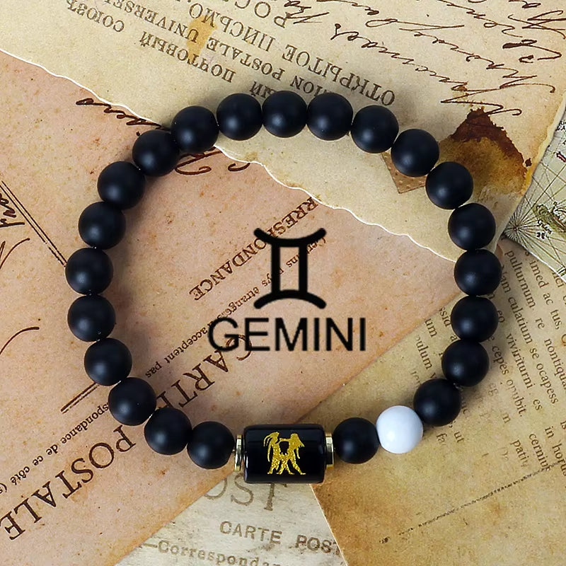 12 Zodiac Signs Charm Bracelets Men 2024 Libra Obsidian Tiger Eye Stone Beaded Bracelets for Women Constellation Couple Jewelry