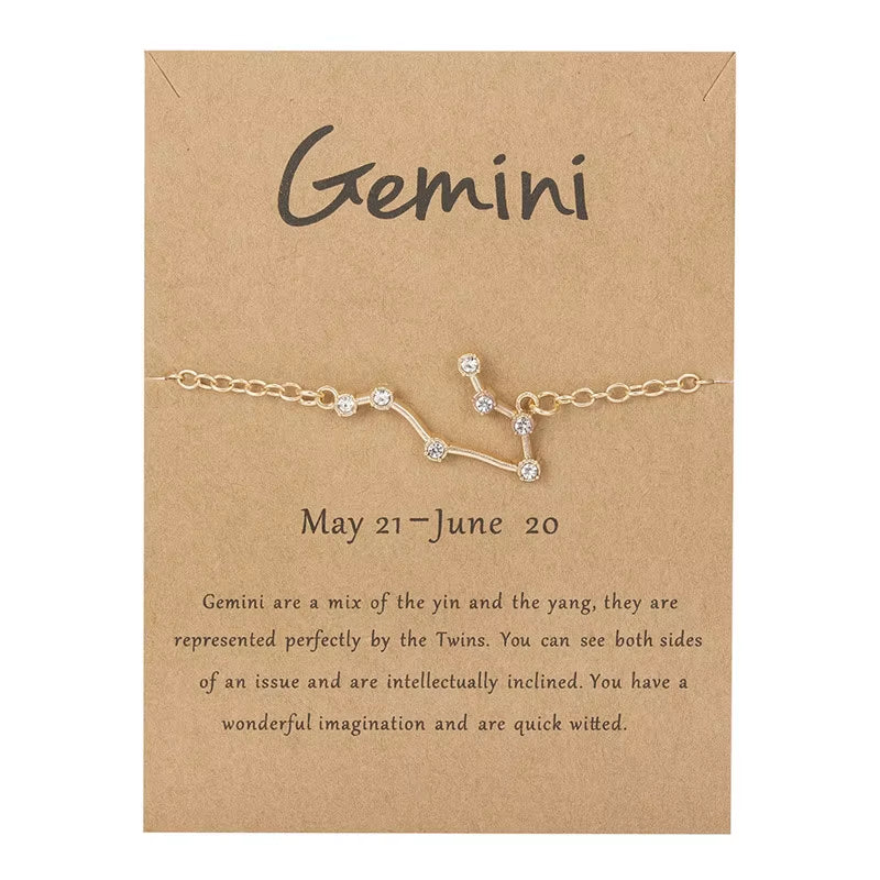 12 Star Zodiac Signs Constellation Horoscope Crystal Starry Sky Graphic Galaxy Chain Bracelet for Women Jewelry Friendship Gift