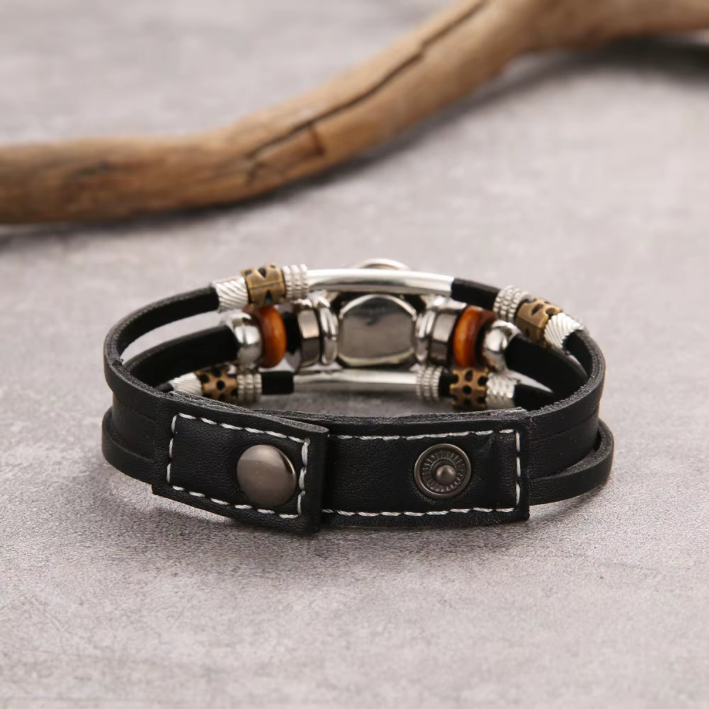 12 Constellation Leather Bracelet Multilayer Cuff Stainless Steel 12 Zodiac Bracelet for Women Daily Wear