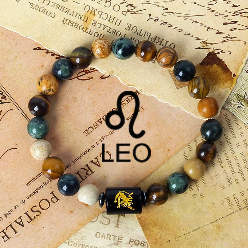 12 Zodiac Signs Charm Bracelets Men 2024 Libra Obsidian Tiger Eye Stone Beaded Bracelets for Women Constellation Couple Jewelry