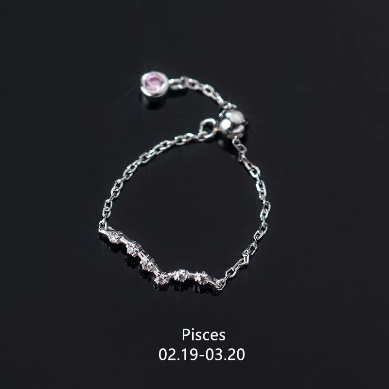 925 Sterling Silver Unique 12 Constellation Chain Link Adjustable Rings for Women Couple Zodiac Jewelry Celestial Gift