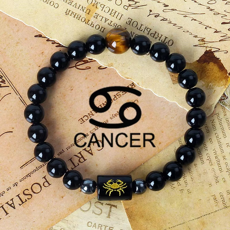 12 Zodiac Signs Charm Bracelets Men 2024 Libra Obsidian Tiger Eye Stone Beaded Bracelets for Women Constellation Couple Jewelry