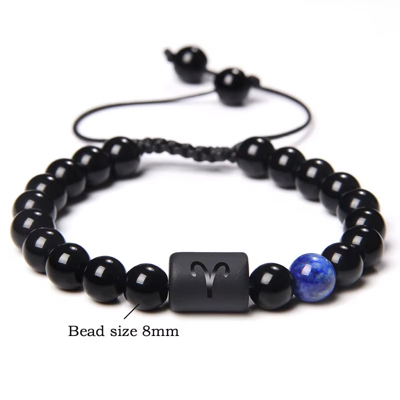 12 Zodiac Signs Constellation Couples Bracelet Natural Stone Beads Braided Bracelet for Women Men Friend Birthday Jewelry Gift