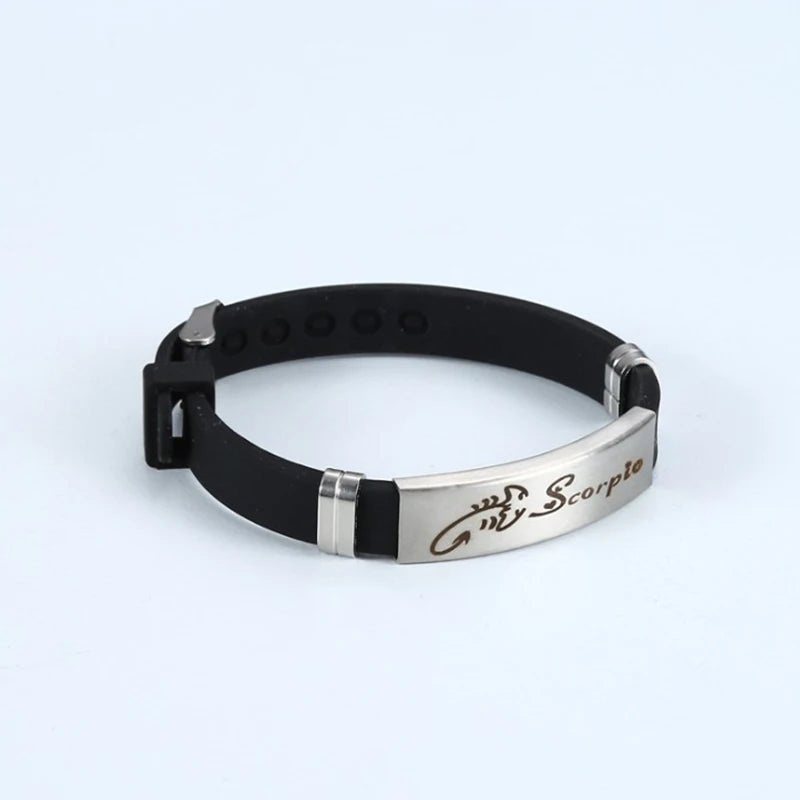 12 Signs of the Zodiac Bracelets Cancer Leo Libra Sagittarius Pattern Black Silicone Bangles Men Classic Jewelry G012