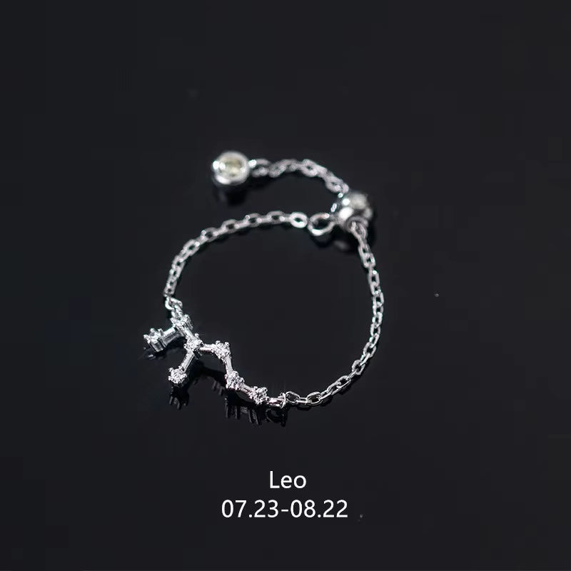 925 Sterling Silver Unique 12 Constellation Chain Link Adjustable Rings for Women Couple Zodiac Jewelry Celestial Gift