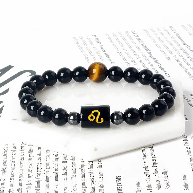 12 Zodiac Signs Charm Bracelets Men 2024 Libra Obsidian Tiger Eye Stone Beaded Bracelets for Women Constellation Couple Jewelry