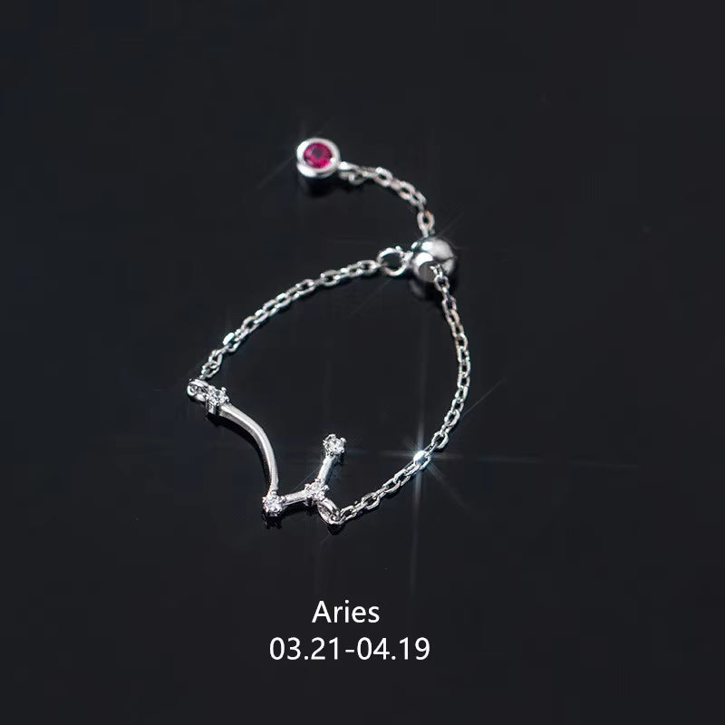 925 Sterling Silver Unique 12 Constellation Chain Link Adjustable Rings for Women Couple Zodiac Jewelry Celestial Gift