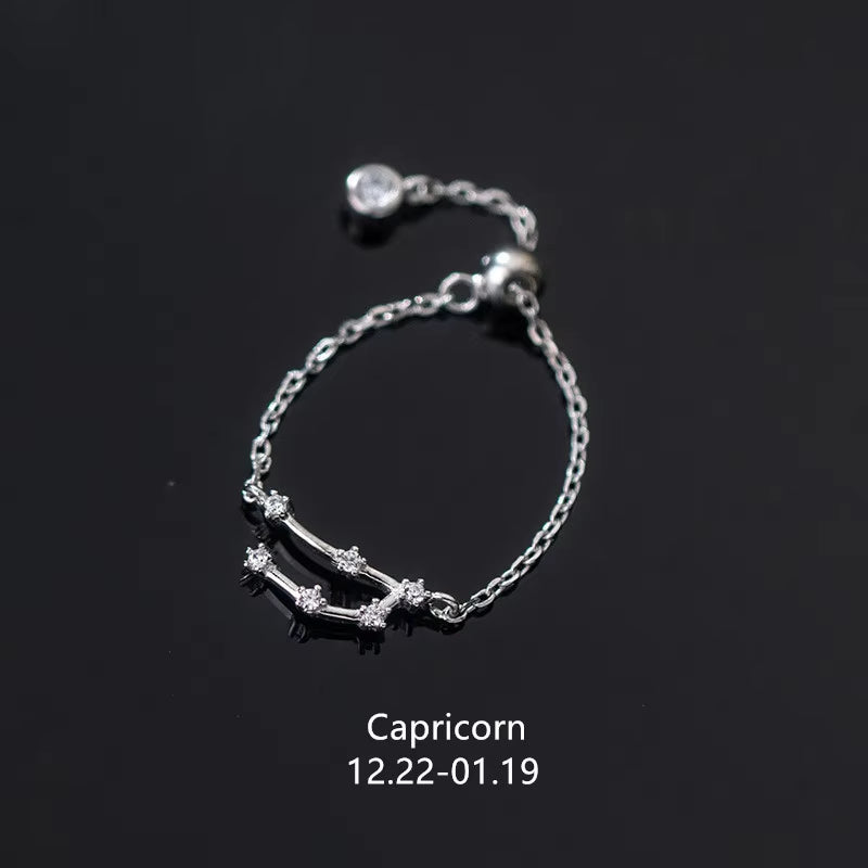 925 Sterling Silver Unique 12 Constellation Chain Link Adjustable Rings for Women Couple Zodiac Jewelry Celestial Gift