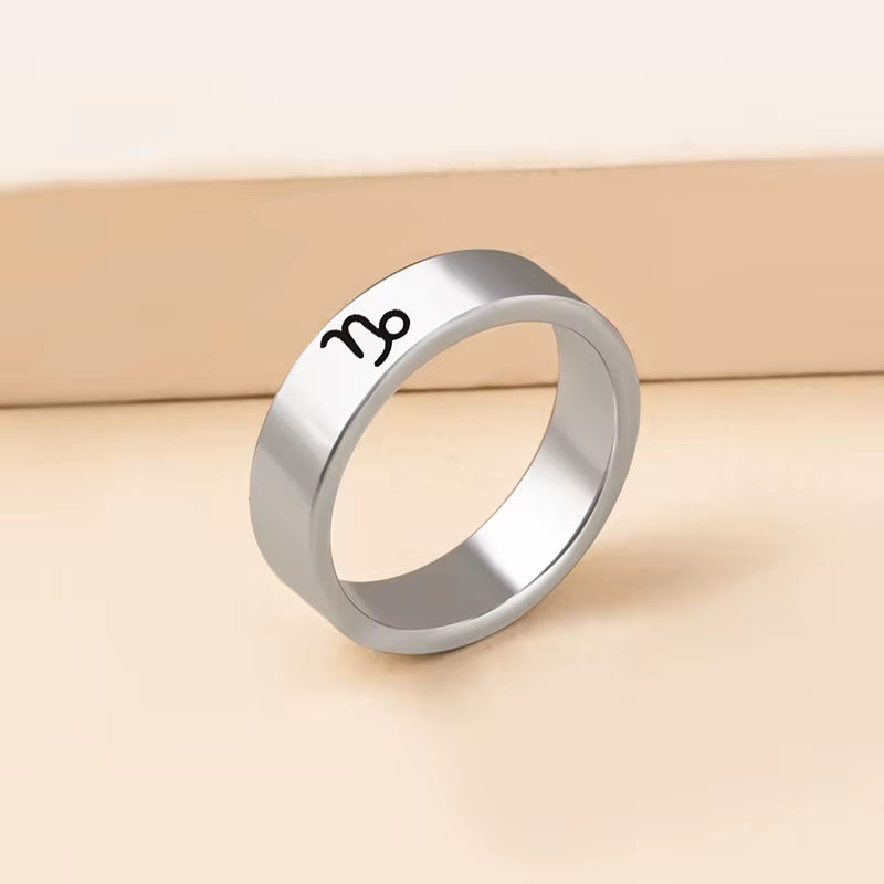 Classic Constellation Horoscope Zodiac Sign Ring Silver Color Stainless Steel Rings for Women Men