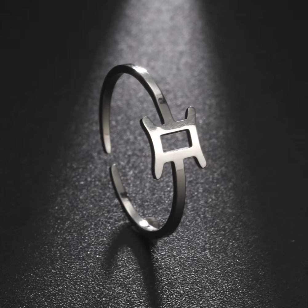 12 Zodiac Ring Stainless Steel 12 Constellation Leo Virgo Aries Scorpio Open Finger Ring Minimalist Jewelry Birthday Gift