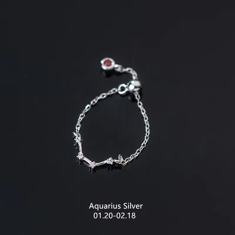 925 Sterling Silver Unique 12 Constellation Chain Link Adjustable Rings for Women Couple Zodiac Jewelry Celestial Gift