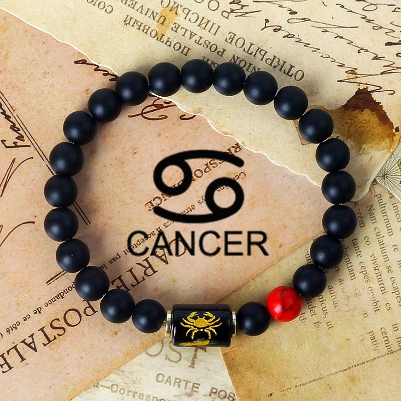 12 Zodiac Signs Charm Bracelets Men 2024 Libra Obsidian Tiger Eye Stone Beaded Bracelets for Women Constellation Couple Jewelry