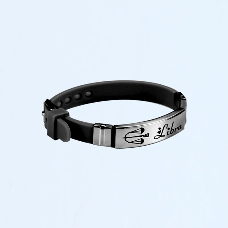 12 Signs of the Zodiac Bracelets Cancer Leo Libra Sagittarius Pattern Black Silicone Bangles Men Classic Jewelry G012