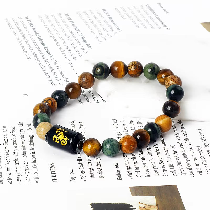 12 Zodiac Signs Charm Bracelets Men 2024 Libra Obsidian Tiger Eye Stone Beaded Bracelets for Women Constellation Couple Jewelry