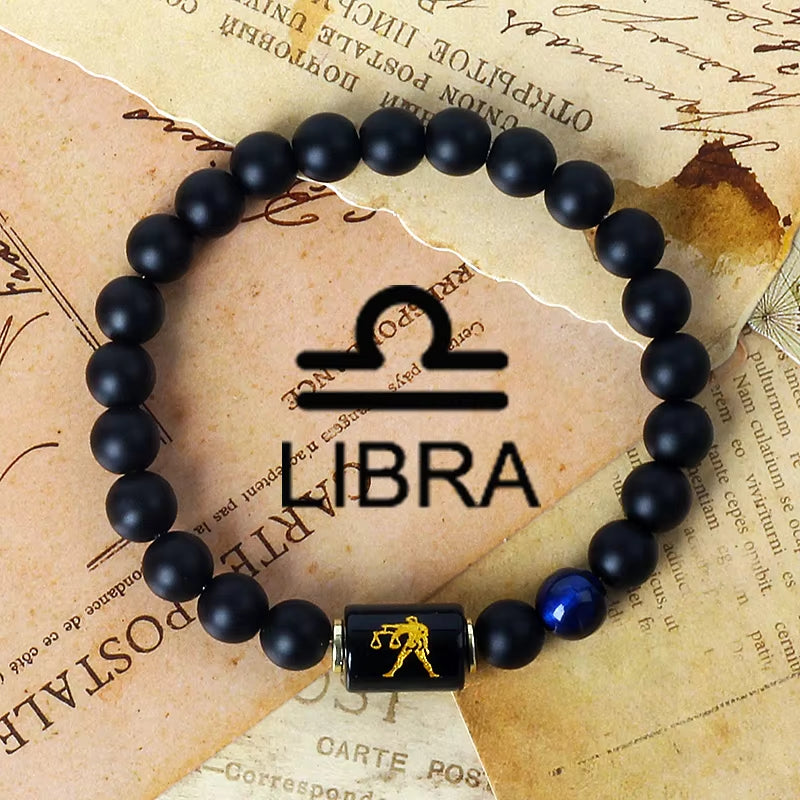 12 Zodiac Signs Charm Bracelets Men 2024 Libra Obsidian Tiger Eye Stone Beaded Bracelets for Women Constellation Couple Jewelry