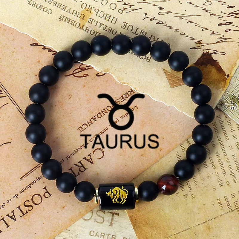 12 Zodiac Signs Charm Bracelets Men 2024 Libra Obsidian Tiger Eye Stone Beaded Bracelets for Women Constellation Couple Jewelry