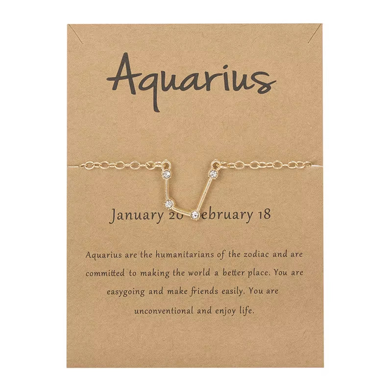 12 Star Zodiac Signs Constellation Horoscope Crystal Starry Sky Graphic Galaxy Chain Bracelet for Women Jewelry Friendship Gift